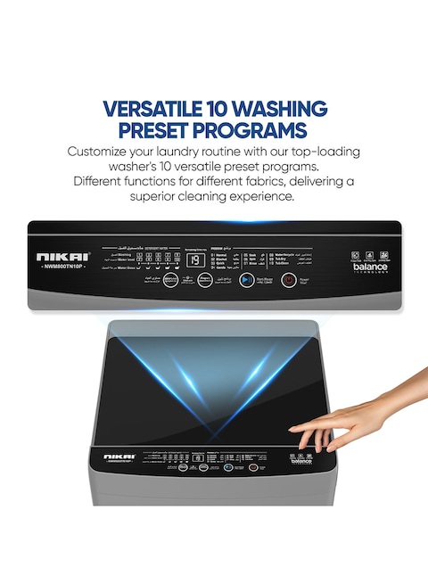 Nikai 7Kg Fully Automatic Top Loading Washing Machine with Anti-Wrinkle Body, Child Lock, Power Off Memory, Silent Operation, Stainless Steel Drum, High-Quality Universal Motor NWM800TN10P Grey