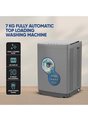 Nikai 7Kg Fully Automatic Top Loading Washing Machine with Anti-Wrinkle Body, Child Lock, Power Off Memory, Silent Operation, Stainless Steel Drum, High-Quality Universal Motor NWM800TN10P Grey