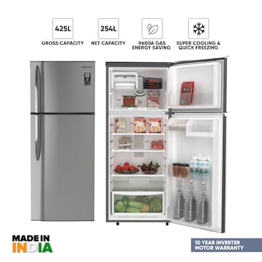Nikai 425L Gross/254L Net, Double Door Top Mount Refrigerator, NO FROST Fridge, Glass Shelves, R600A Refrigerant, Best for Home &amp; Office, 10 Years Inverter Compressor Warranty, NRF425FSS