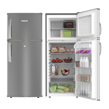 Nikai Double Door Top Mount Refrigerator, 280L Gross / 205 Net, 2 Glass Shelves &amp; Bottle Storage Racks, Power Saving R600A Gas, CFC Free, Silent Operation Best for Home, Office &ndash; NRF280DN5S Silver