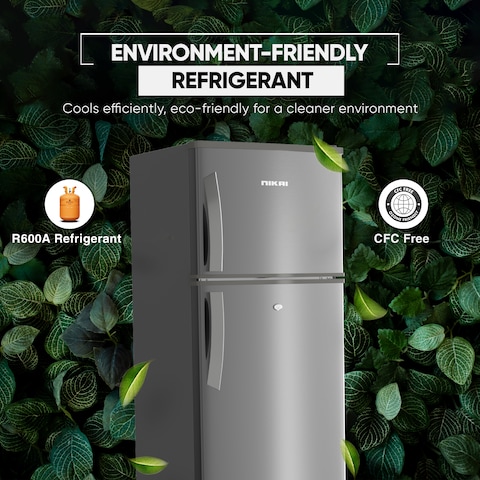 Nikai 450L Gross/311 Net, Double Door Refrigerator, with Vegetable Crisper &amp; Adjustable Glass Shelves, Convenient Defrosting and Temperature Control, For Kitchen, Bedroom, Office &amp; Hotels NRF450DN5S
