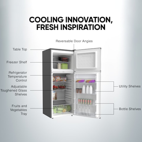 Nikai 450L Gross/311 Net, Double Door Refrigerator, with Vegetable Crisper &amp; Adjustable Glass Shelves, Convenient Defrosting and Temperature Control, For Kitchen, Bedroom, Office &amp; Hotels NRF450DN5S