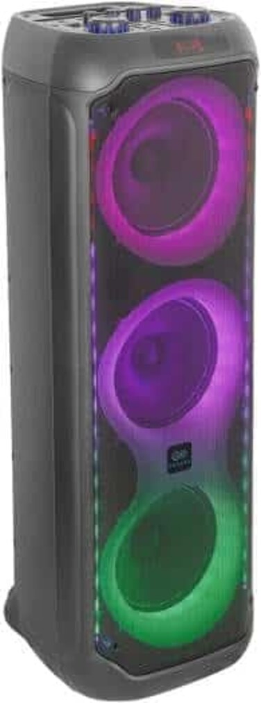استمتع بأسلوب حياة رقمي مع مكبر الصوت EPS-0832/W60 للحفلات، 8 بوصة × 3، أضواء ديسكو ديناميكية، بطارية قابلة للشحن، أداء صوتي قوي، راديو FM، جهاز تحكم عن بعد مريح، أسود