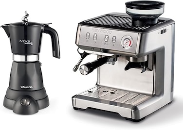 Ariete Espresso Coffee Machine 1600W With Built-In Coffee Grinder And Steamer + 6 Cups Electric Moka Pot Coffee Maker, 480W Moka Aroma, Perfect For Home And Office, Art1313+Art1368