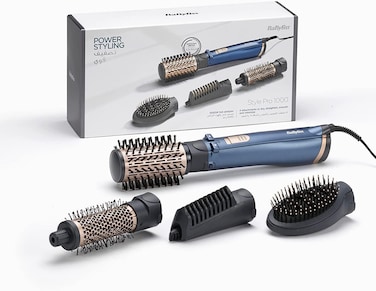 BaByliss Air Styler Pro 1000, 38mm Thermal Brush With 2, 2m Swivel Cord, Rotating 50mm Soft Bristle Brush With 2 Heats Plus A Cool Setting lightweight Designs, AS965SDE (Blue) (UAE Version)