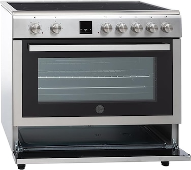 Hoover 90x60 CM Ceramic Cooker, 5 Cooking Zones, Fully Electric 90CM Cooking Range, Auto Ignition,Electric Multifunction Oven &amp; Grill Cooling Fan, Steel Finish, Made in Turkey - HVC-V95E-S