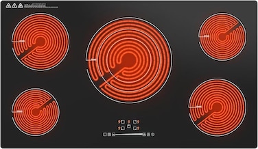 Hoover 90CM 5-Zone Ceramic Hob, Touch Control, 9 Power Settings, 99-Min Timer, Child Lock, Automatic Safety Shut-Off - HEH-W95C-GBI