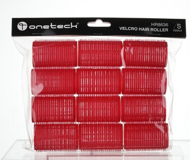 Onetech Velcro Hair Rollers 62 Mm X 36 Mm  Red   12 Pcs