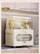 3-Tier Foldable Dish Drying Rack with Dustproof Cover &amp; Drain Tray Kitchen Storage Cabinet