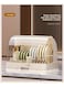 3-Tier Foldable Dish Drying Rack with Dustproof Cover &amp; Drain Tray Kitchen Storage Cabinet