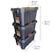 Tactix 45 L Heavy Duty Storage Box, 3 PCS Pack with Lid and Handles, Stackable 60.5L x 38.3W x 32.5H cm, Black