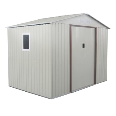CamelTough Outdoor Metal Storage Shed, 9.1X6.3 Feet, Garden Metal Shed, Perfect for Storing Patio Furniture, Garden Tools, Garage Organizer, Weather Resistant, Beige, CT-641