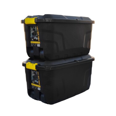 Strata 2 Pack 75 Liter Heavy Duty Indoor and Outdoor Storage Box Container, Made in UK, Tote with Durable Latches and Lid, Stackable Bin, for Home, Balcony, Garden, Poolside, Garage, Office -STR-764