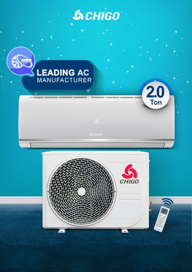 CHIGO 2 Ton Split Air Conditioner   Powerful Cooling   R410a Refrigerant   4-Way Airflow &amp; Auto Restart   T3 Climate   Golden Fin   Rotary Compressor   CSA24CO