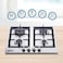 Nobel Built-In Hobs, 4 Gas Burners with Flame Failure Device, Energy Saving Burner, Stainless Steel Panel, Cast Iron Pan Support, Elegant Knob, Auto Ignition NBH6401 Stainless Steel