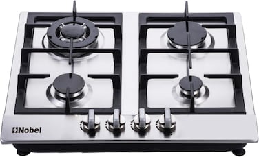 Nobel Built-In Hobs, 4 Gas Burners with Flame Failure Device, Energy Saving Burner, Stainless Steel Panel, Cast Iron Pan Support, Elegant Knob, Auto Ignition NBH6401 Stainless Steel