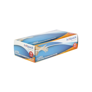 Hotpack Powder-Free Latex Gloves, Large, 100 Pieces, Premium Cream Disposable Protective Gloves, High-Tactile Sensitivity for Medical, Dental, and Professional Use.