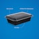 Hotpack Black Base Rectangular Microwavable Containers With Lids, 1100 Ml (38 Oz), 5 Pieces, Extra-Large Food-Grade Plastic For Reheating And Professional Meal Planning.