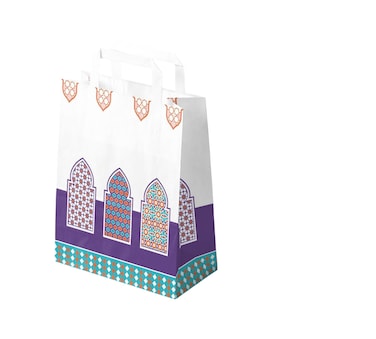Hotpack Ramadan Design Paper Bag with Flat Handle, White, 29x15x30 cm - 250 Pcs Pack