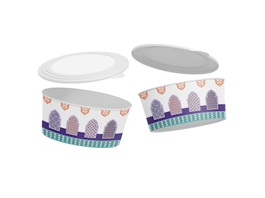 Hotpack Ramadan Design Paper Rise Bowl /Soup Bowl, White, 900 ml Base + Lid 1000 Pcs Pack