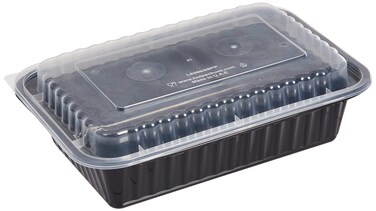 Hotpack Disposable Microwaveable Rectangular Black Base, Meal Prep Container 32 ounce with Clear Lid, 150 Pieces