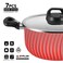 Kitchen Master Red 7 PC Non-Stick Cookware Set   Durable Aluminum, Tempered Glass Lids, &amp; 2 Utensils   Gas &amp; Electric Compatible, KMC003
