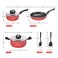 Kitchen Master Red 7 PC Non-Stick Cookware Set   Durable Aluminum, Tempered Glass Lids, &amp; 2 Utensils   Gas &amp; Electric Compatible, KMC003