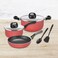 Kitchen Master Red 7 PC Non-Stick Cookware Set   Durable Aluminum, Tempered Glass Lids, &amp; 2 Utensils   Gas &amp; Electric Compatible, KMC003