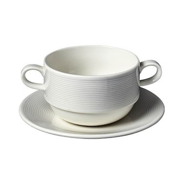 BARALEE PORCELIAN CERAMIC WISH WHITE STACKABLE SOUP CUP HANDLED , 092538A , 350 CC (11 3/4 OZ) , PACK OF 6 , Soup Bowl , Side Bowl , Dessert Bowl , Serving Bowl