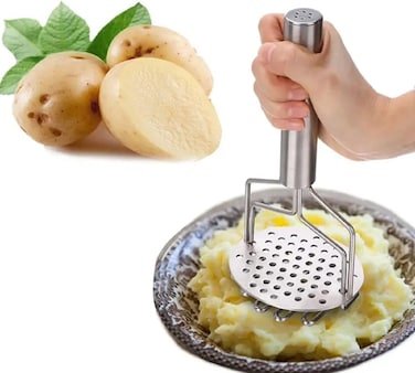 Potato Masher, Stainless Steel Heavy-Duty Manual Masher with Ergonomic Handle for Mashed Potatoes, Vegetables &amp; More