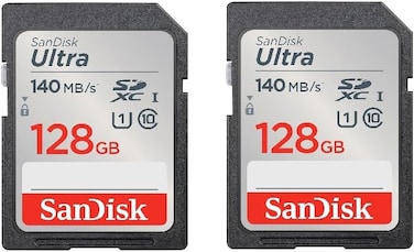 SanDisk 128GB Ultra UHS I SD Card 140MB/s For DSLR And Mirrorless Cameras, SDSDUNB-128G-GN6IN (Pack Of 2)