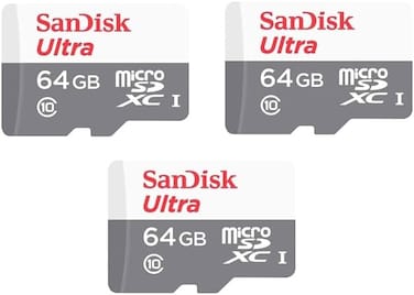 سانديسك بطاقة الترا Microsdxc Uhs 1 سعة 64 جيجابايت 100 ميجابايت/ثانية رمادي -Sdsqunr-064G-Gn3Mn، رمادي (عبوة من 3 قطع)