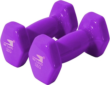 Vinyl Dumbbells Set EM-9219-1 Non-Slip 1KG x2 Hex Shape Weights for Home Gym &amp; Fitness