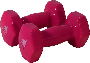 Vinyl Dumbbells EM-9219R-2 Set of 2 Pink Non-Slip 2KG Weights for Home Gym &amp; Workouts