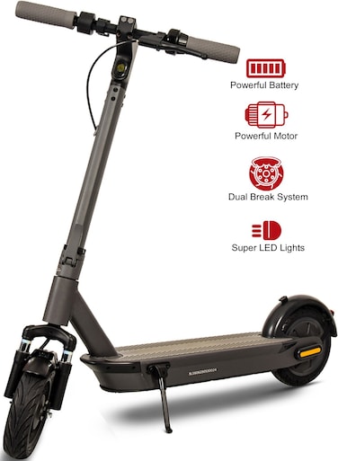 Electric Scooter With suspension fork waterproof battery &amp; 3 Level Speed and Fixed Digital Speedometer On Board and App-E scooter Black, with Top speed 25km/hr EM-1606-B