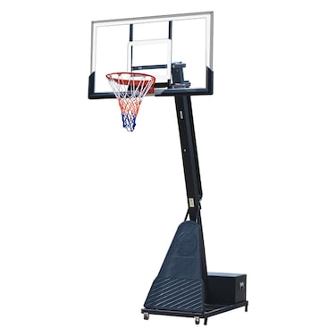 Heavy-Duty Basketball Hoop System with Tempered Glass Backboard EM-1888 Adjustable Outdoor Basketball Goal &amp; Portable Basketball System with Counterweight Steel Base
