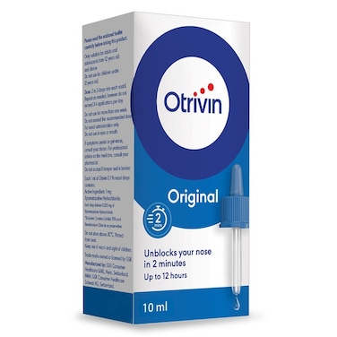 Otrivin Original 0.1% Adult Nasal Drops For Blocked Nose 10ml