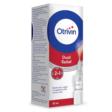 Otrivin Dual Relief Adult Nasal Spray For Nasal Congestion &amp; Runny Nose 10ml