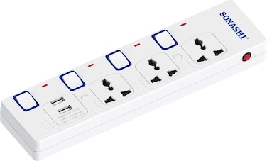Sonashi Extension Socket 3 Way With 2 USB Output Port 3250W, Ideal For Organized Office Table And Home, 3M Cord With Overheat Protection, Extension Cord For All Electric Devices, SES-904U, White