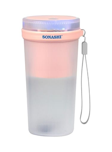 Sonashi Rechargeable Portable Blender, 4 Stainless Steel Sharp Blades - Perfect for Juices, Smoothies, Milkshakes  LED Light Indicator, Easy Clean and Carry Grey/Pink 350ml