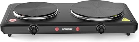 Sonashi Double Electric Hot Plate with Adjustable Temperature Control and Overheat Protection   On/Off Indicator Light  Auto Thermostat /2500 W SHP-613N Black