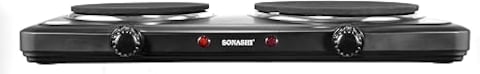 Sonashi Double Electric Hot Plate with Adjustable Temperature Control and Overheat Protection   On/Off Indicator Light  Auto Thermostat /2500 W SHP-613N Black