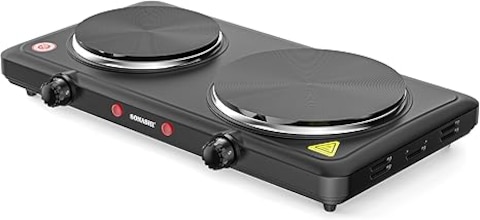 Sonashi Double Electric Hot Plate with Adjustable Temperature Control and Overheat Protection   On/Off Indicator Light  Auto Thermostat /2500 W SHP-613N Black