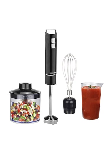 Sonashi 4-In-1 Hand Blender - Stainless Steel Blades with 2 Speed for Baby Food, Soup, Juice, 500ml Chopper Bowl, 700ml Plastic Jar and Blending Wand, Power Watt 250 SHB-185JCW Black