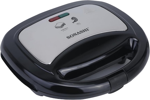 Sonashi 2 Slice Grill Maker - Non-Stick, Stainless Steel Sandwich Maker With Handle Locking System, Indicator Light, Overheat Protection, 750W, SGT-883, Black/Silver