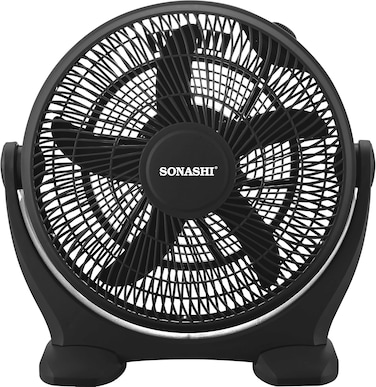 Sonashi 14 Inch Box Fan - 3 Speed Selector, Powerful Box Fan With 180 Degree Variable Tilt Head, Kids Safe Fan With Protective Grill, Travel-Friendly Box Fan, Quiet Operation, SBF-7037, Black