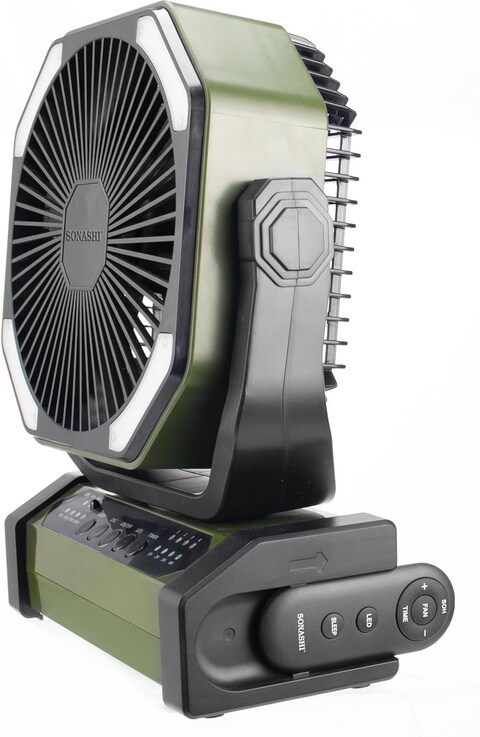 Sonashi 8 Inch Rechargeable Fan - 10,000mAh Li-ion Battery Operated Fan With Bright LED Light, Type-C Charging With Continuous Working For 30 Hours, Portable With Remote Control, SRF-808