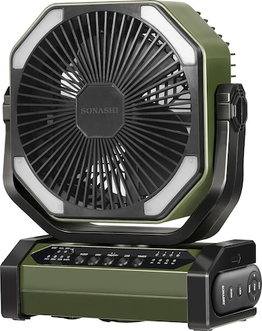 Sonashi 8 Inch Rechargeable Fan - 10,000mAh Li-ion Battery Operated Fan With Bright LED Light, Type-C Charging With Continuous Working For 30 Hours, Portable With Remote Control, SRF-808