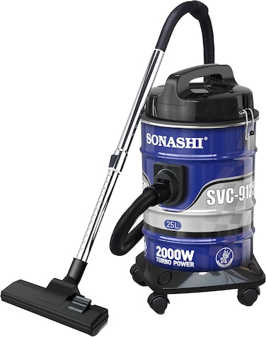 Sonashi Drum Vacuum Cleaner With 25L Dust Capacity, Strong Suction With Low Noise, Multi-Stage Filtration With Dust Full Indicator, Wheel Base For Easy Use, For Home &amp; Offices, SVC-9125D, 2400W, Blue