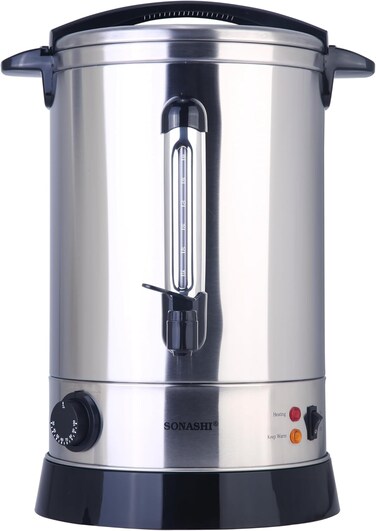 Sonashi 10L Electric Water Boiler - Stainless Steel Double Layer Body With Water Tag, Auto &amp; Resettable Thermostat With Indicator Light, SEWB-10, 1650W, Silver/Black